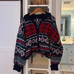 Free People Red and Blue Patterned Cardigan